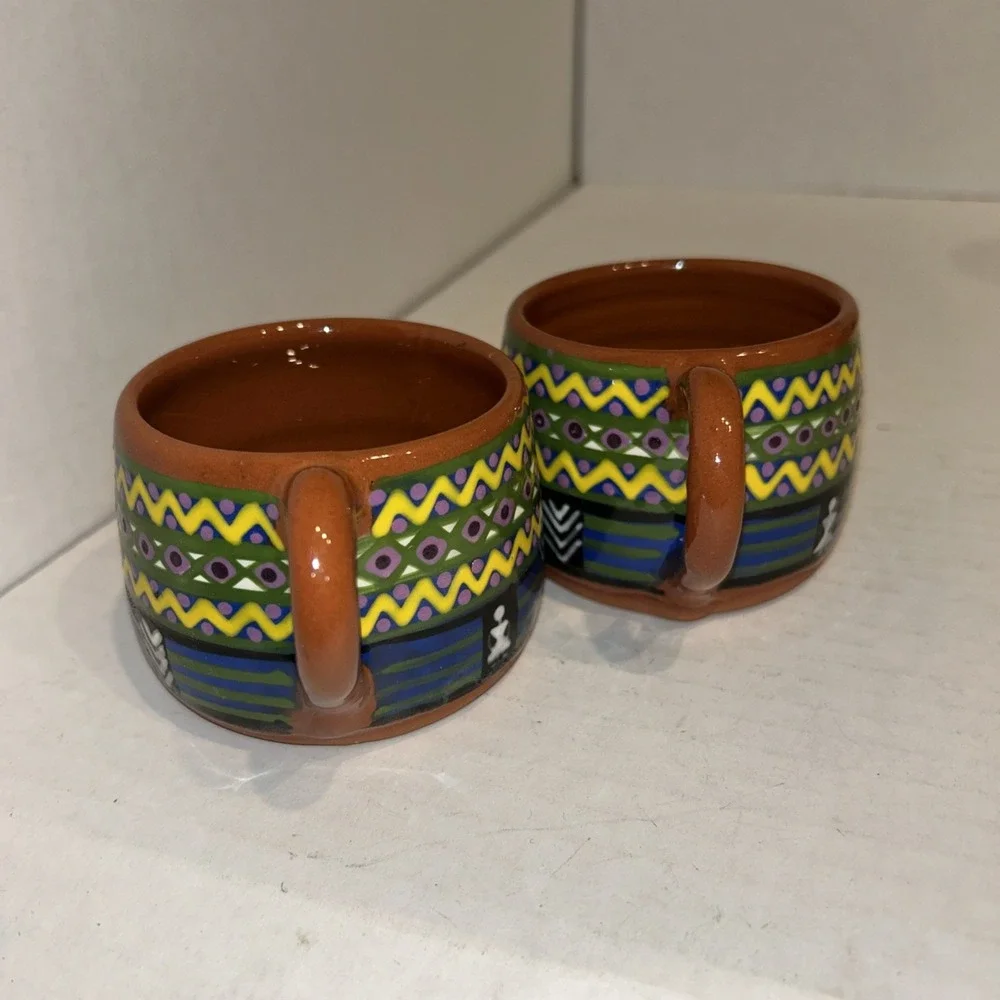 Terra Cotta Aztec Style Mug Set Of 2‎ San Antonio Aguas Caliantas